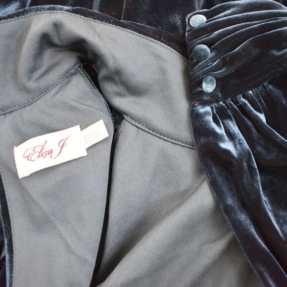 Eliza J. Mock Neck Blouson Velvet Gown Emerald Green Size 8 - Picture 9 of 12